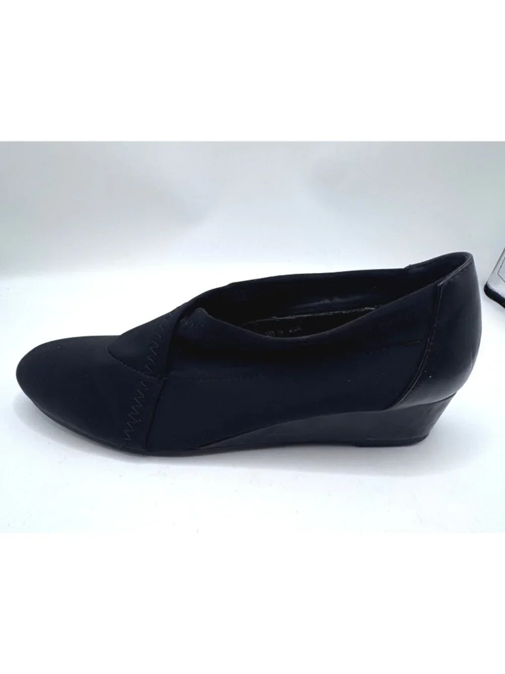 Angel Steps Black 9.5M  Wedge Comfort Shoes Slip-On Stretch Fabric